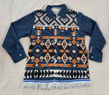 Northern Kingdom Button-down Shirt with Fringes (Dark Blue)