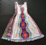 Hebrew Israelite Dashiki Print Stretch-top Dress with Gold Fringes
