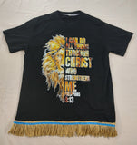 Camiseta hebrea israelita con YHWH (en hebreo antiguo) y Menorá Sagrada con flecos dorados o plateados premium