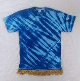 Camisa israelita hebrea con flecos dorados premium (azul tie-dye)