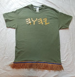 Camiseta hebrea israelita con YHWH (en hebreo antiguo) y flecos dorados premium