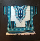 Hebrew Israelite Dashiki w/ Fringes  (White/Blue/Black)