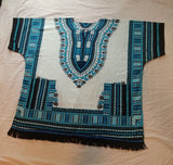 Hebrew Israelite Dashiki w/ Fringes  (White/Blue/Black)