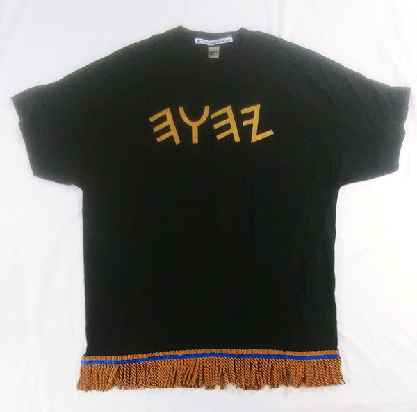 Hebrew Israelite T-Shirt w/ Yhwh (in Ancient Hebrew) & Premium Gold Fringes on Sale 5XL / Black Thinner