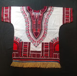 Hebrew Israelite Dashiki w/ Fringes  (White/Red)