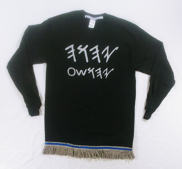 Hebrew Israelite T-Shirt (in Ancient Paleo Hebrew) & Premium Silver or Black Fringes - Long Sleeve