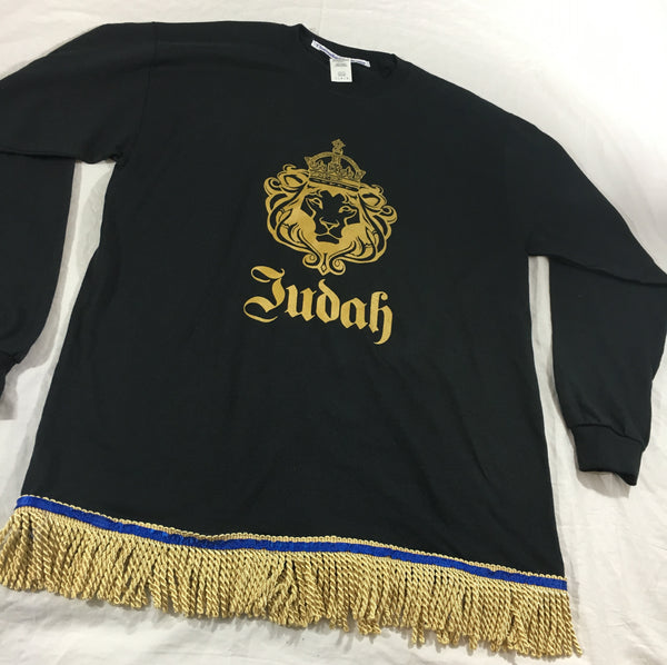 Lion Diamond Gold Chain 100% Cotton Hebrew Israelite T-shirt with Fringes