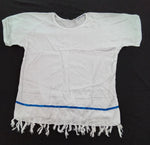 Hebrew Israelite 100% Rayon Pullover Shirt with Fringes & Ribband of Blue - Youth Sizes (White)