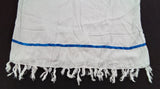Camisa tipo jersey hebrea israelita 100% rayón con flecos y cinta azul - Tallas juveniles (blanco)