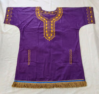 Hebrew Israelite Embroidered Dashiki w/ Gold Fringes or Tassels (Purple)