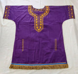 Hebrew Israelite Embroidered Dashiki w/ Gold Fringes or Tassels (Purple)