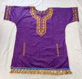 Hebrew Israelite Embroidered Dashiki w/ Gold Fringes or Tassels (Purple)