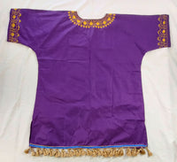 Hebrew Israelite Embroidered Dashiki w/ Gold Fringes or Tassels (Purple)