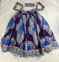 Hebrew Israelite (African Print) Skirt w/ White Fringes & Matching Headwrap (Purple)