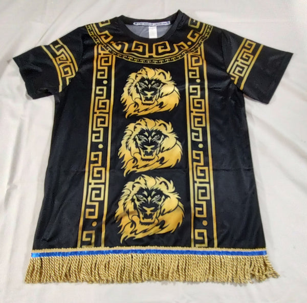 Camisa hebrea israelita (negro real) León de Judá con flecos