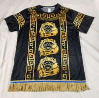 Camisa hebrea israelita (negro real) León de Judá con flecos