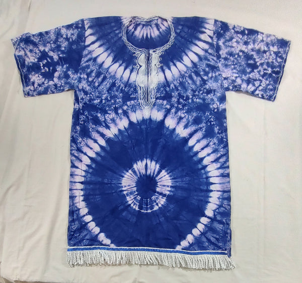 Batik Dashiki hebreo israelita con flecos blancos (azul)