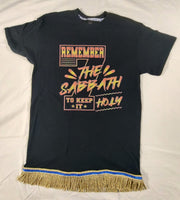 Hebrew Israelite "Remember the Sabbath" T-Shirt w/ Gold, Black or Fire Fringes