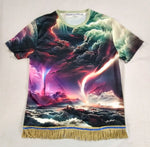 Camiseta hebrea israelita con YHWH (en hebreo antiguo) y Menorá Sagrada con flecos dorados o plateados premium