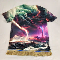 Camiseta hebrea israelita con YHWH (en hebreo antiguo) y Menorá Sagrada con flecos dorados o plateados premium