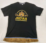 Camiseta hebrea israelita con YHWH (en hebreo antiguo) y Menorá Sagrada con flecos dorados o plateados premium