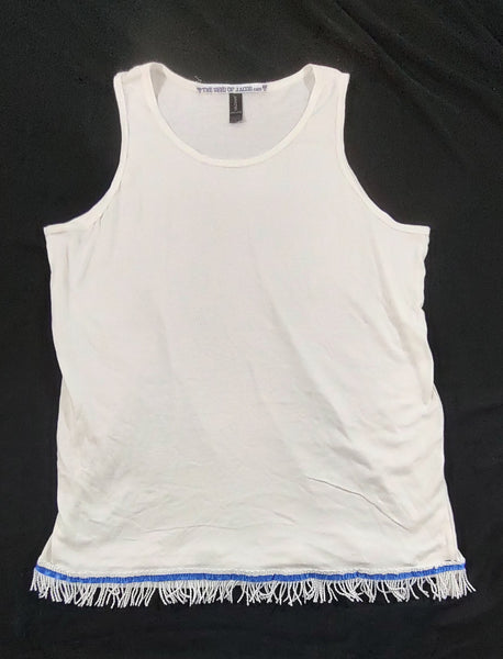 Hebrew Israelite Tank Top Shirt w/ Extra Thin Fringes (White)