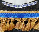 Caftán real bordado israelita hebreo con borla dorada, flecos metálicos o con cuentas o lingotes