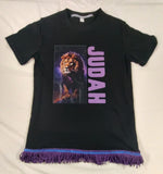 Camiseta hebrea israelita con YHWH (en hebreo antiguo) y Menorá Sagrada con flecos dorados o plateados premium