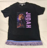 Camiseta hebrea israelita con YHWH (en hebreo antiguo) y Menorá Sagrada con flecos dorados o plateados premium