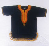 Hebrew Israelite Embroidered Dashiki w/  Gold Tassel Fringes (Dark Blue)