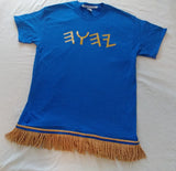 Camiseta hebrea israelita con YHWH (en hebreo antiguo) y flecos dorados premium