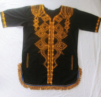 Hebrew Israelite Embroidered Tunic-Style Dashiki with Gold Fringes