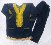 Hebrew Israelite Embroidered Denim Tunic-Style Dashiki & Pants Set