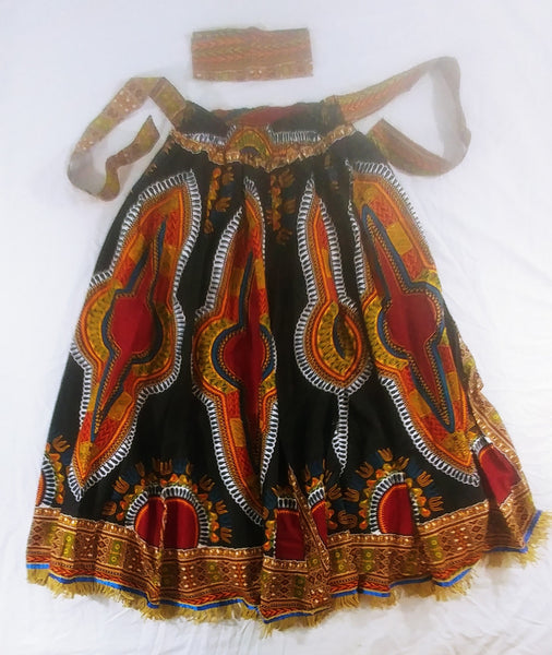 Hebrew Israelite (African Print) Skirt w/ Gold Fringes & Matching Headwrap