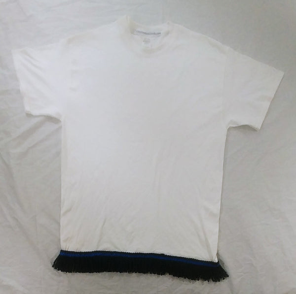 Camiseta hebrea israelita - Blanca con flecos azul oscuro - TALLA GRANDE SOLAMENTE