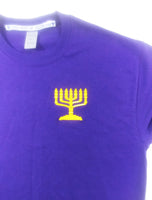 Hebrew Israelite Long Sleeve (Purple) Embroidered T-Shirt w/ Holy Menorah & Premium Gold Fringes