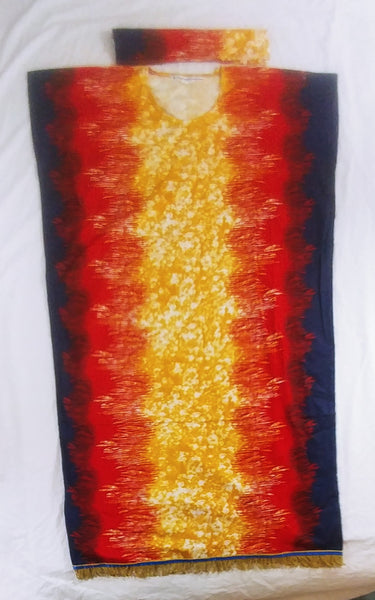 Hebrew Israelite (Golden Yellow/Red) Caftan with Gold Fringes & Headwrap