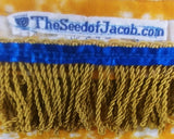 Caftán hebreo israelita (amarillo dorado/rojo) con flecos dorados y envoltura para la cabeza