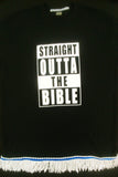Camiseta hebrea israelita "Straight Outta the Bible" con flecos premium negros, blancos u dorados