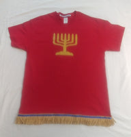 Hebrew Israelite T-Shirt w/ Holy Menorah & Premium Gold Fringes (Antique Red)