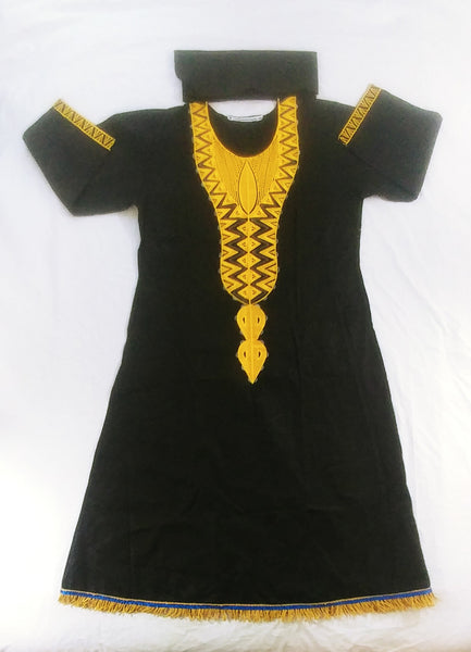Vestido de realeza bordado israelita hebreo con flecos dorados y tocado a juego