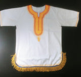 Hebrew Israelite Embroidered Dashiki w/ Premium Gold Bullion Fringes (White)