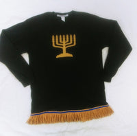 Camiseta hebrea israelita (manga larga) Holy Menorah con flecos