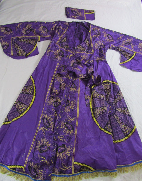 Hebrew Israelite Royal Purple Wrap Dress w/ Gold Fringes & Headwrap